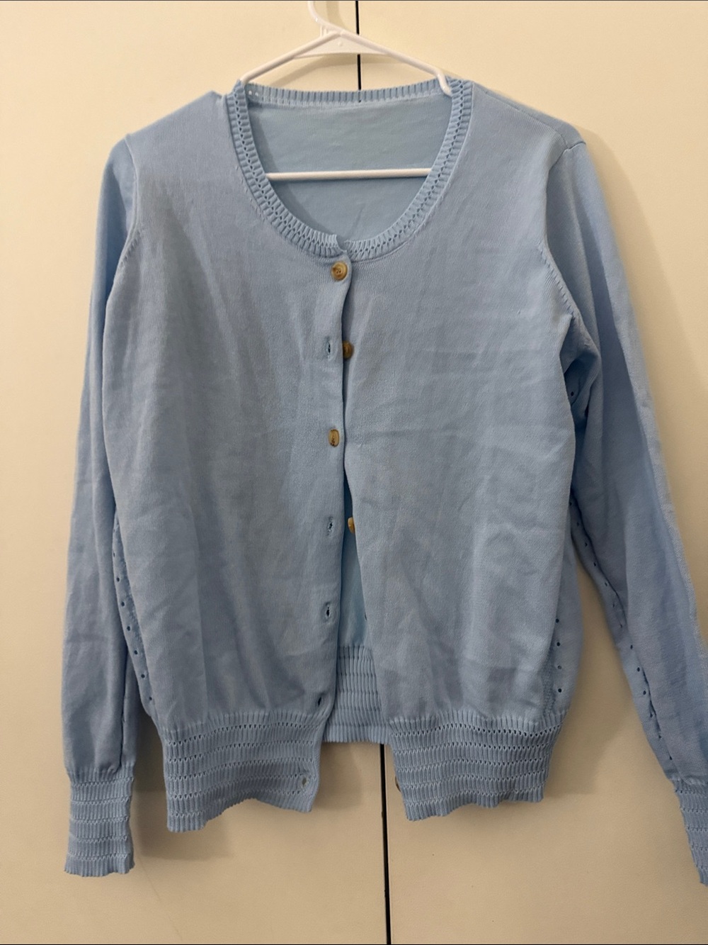 Light Blue Women's Button-Front Knit Cardigan Sweater